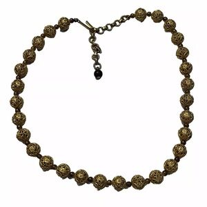 Vintage Gold tone filigree Beaded Necklace 14”-17”